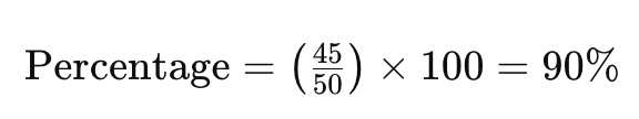 If you scored 45 out of 50 in an exam, the percentage is calculated as: